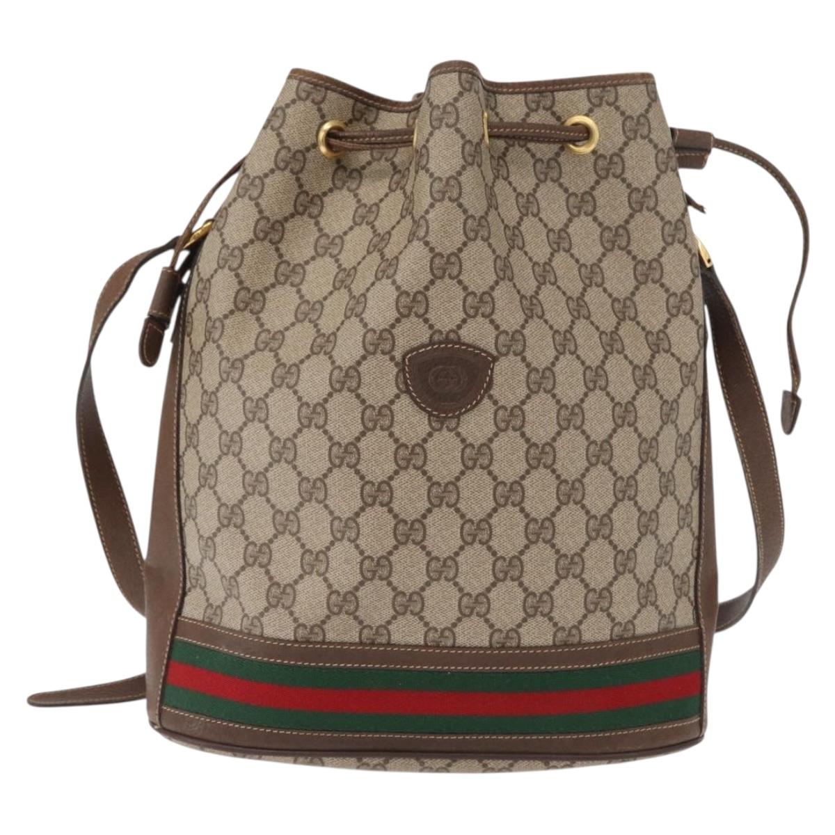 GUCCI GG Supreme Web Sherry Line Bag PVC Beige Gold 001 41 0850 Auth am10643
