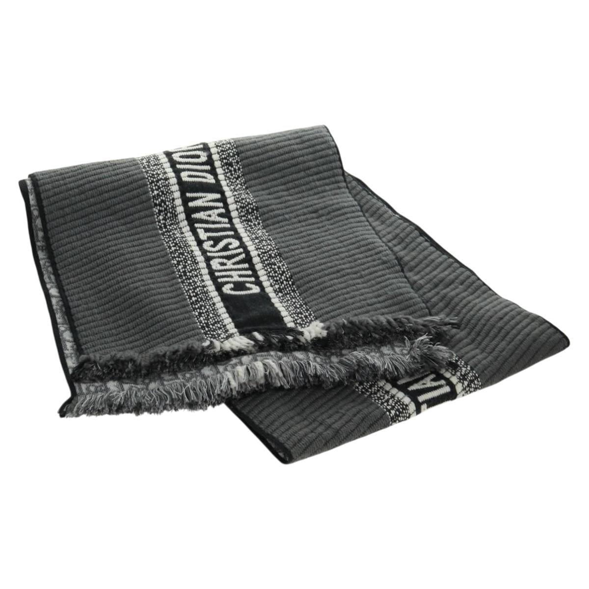 Christian Dior Oblique Big Scarf Wool Black Auth am10653V