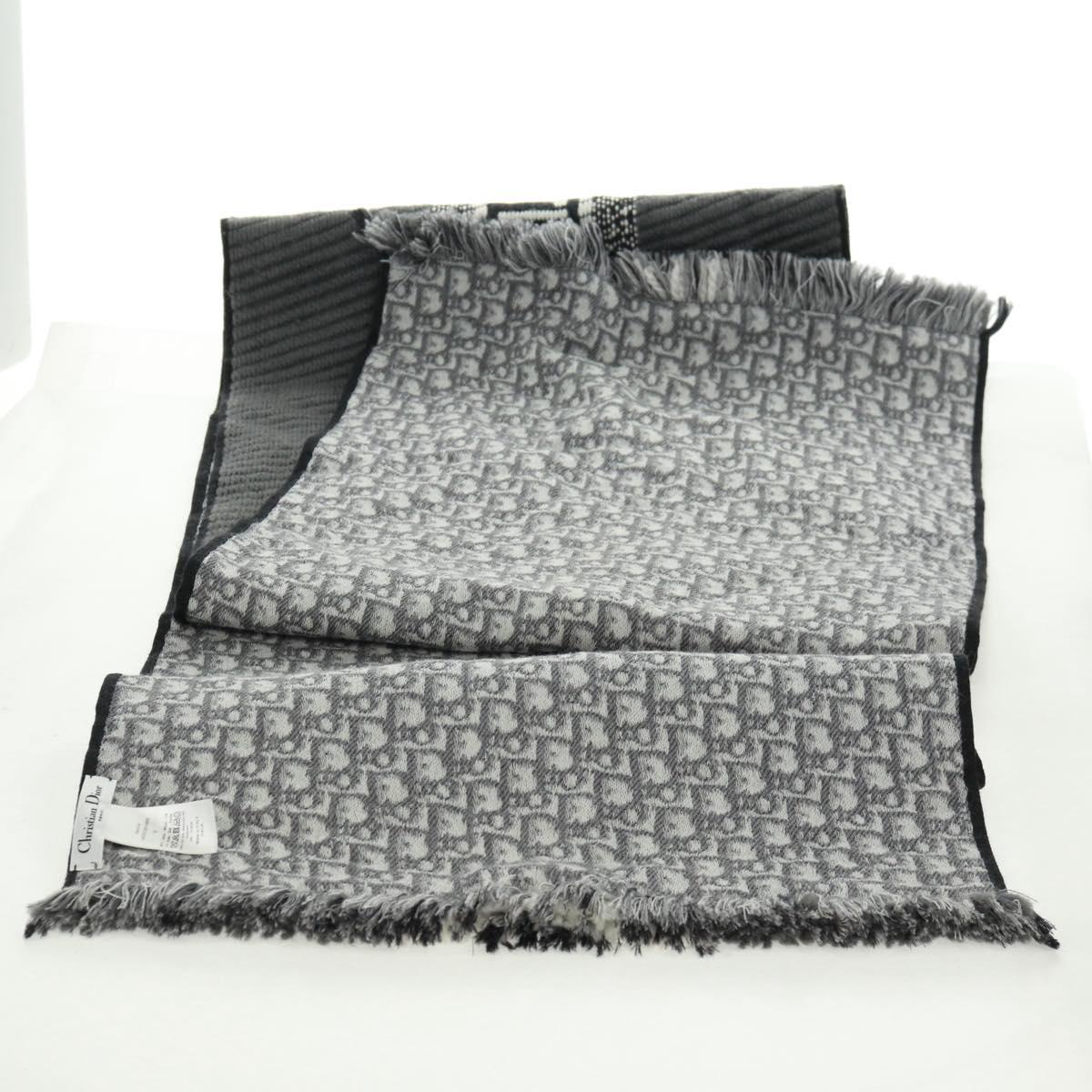 Christian Dior Oblique Big Scarf Wool Black Auth am10653V