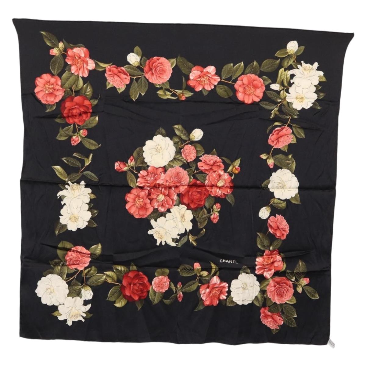 CHANEL Scarf Silk Black CC Auth am10657