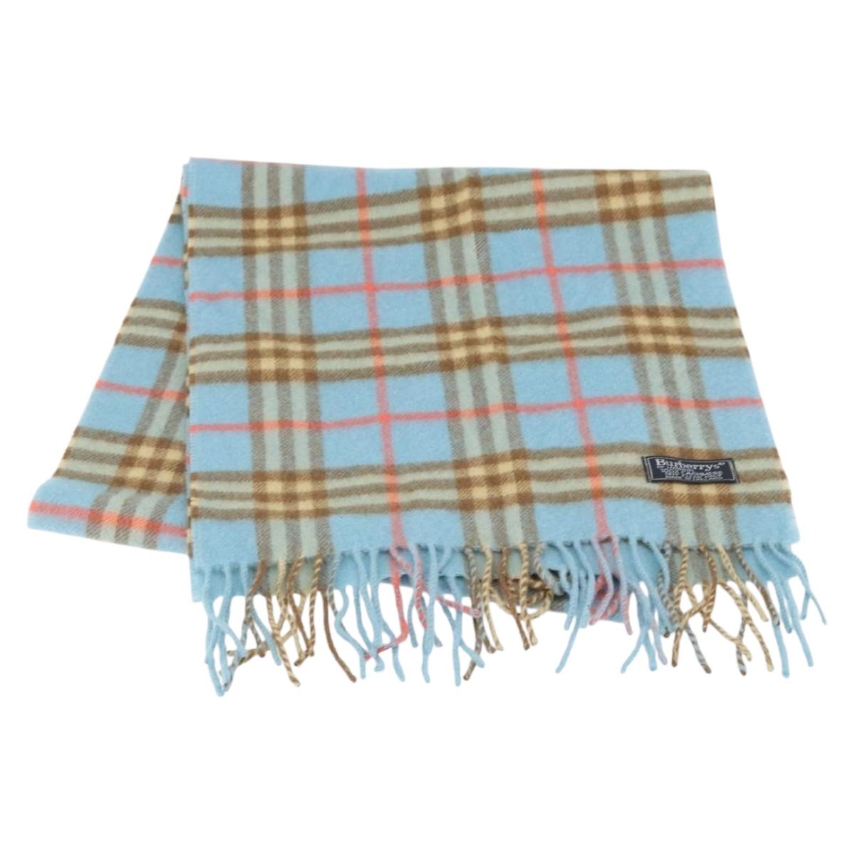 Burberrys Nova Check Scarf Cashmere Light Blue Auth am10659