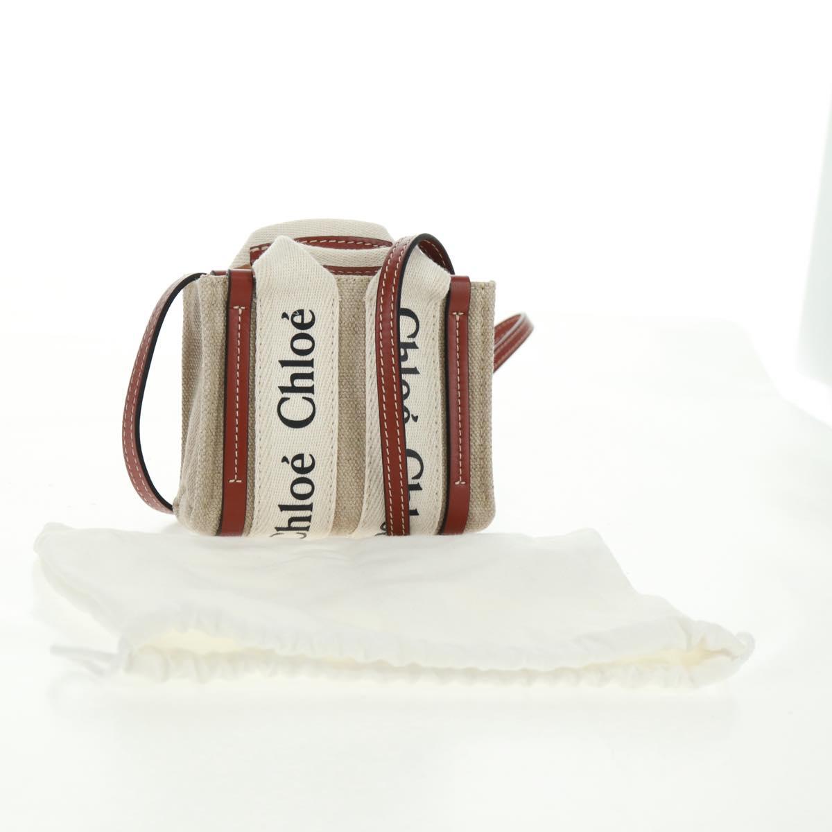 Chloe Woody Mini Hand Bag Canvas 2way Ivory Auth am10661SAV