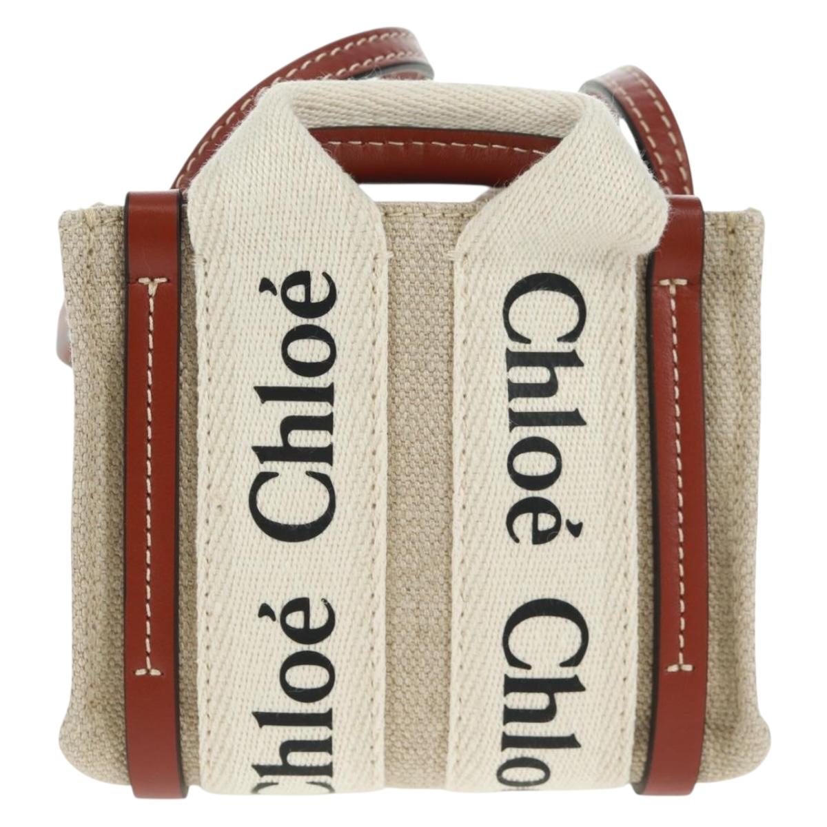 Chloe Woody Mini Hand Bag Canvas 2way Ivory Auth am10661SAV