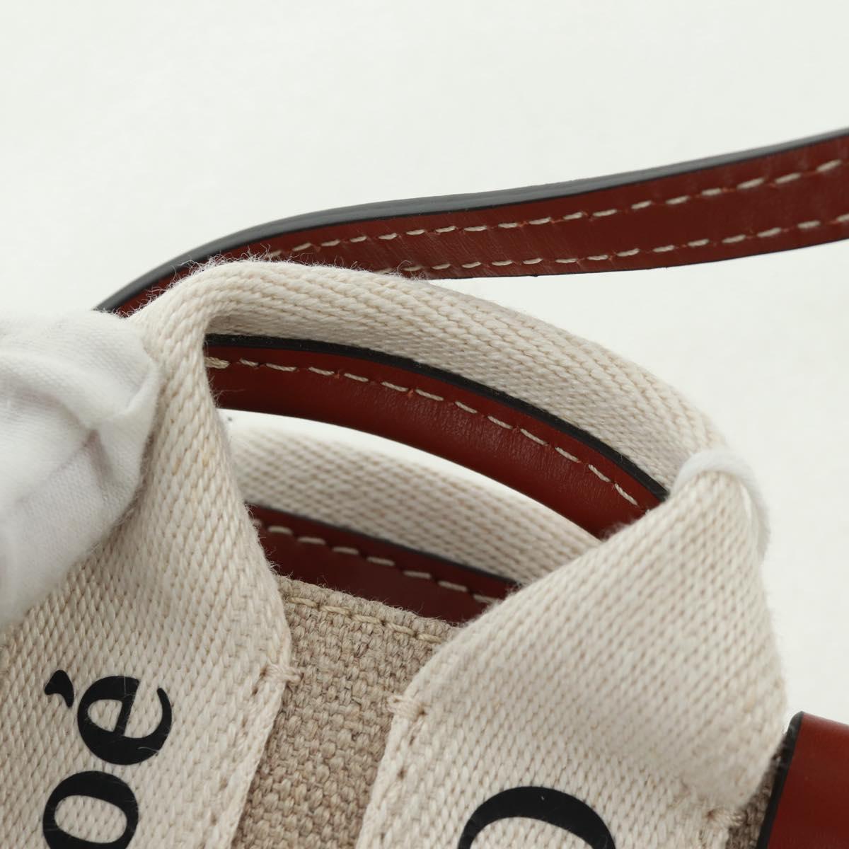 Chloe Woody Mini Hand Bag Canvas 2way Ivory Auth am10661SAV