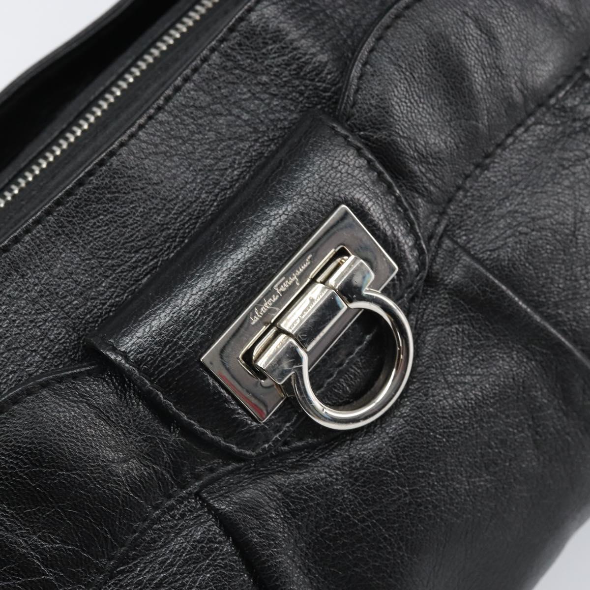 Salvatore Ferragamo Gancini Hand Bag Leather Black Silver Auth am10665