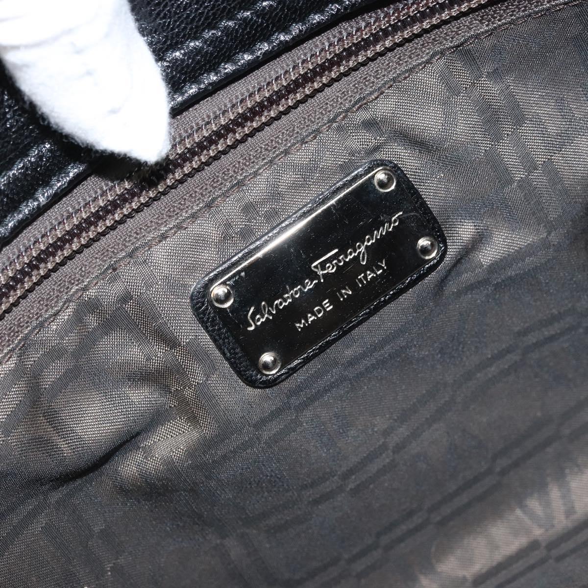 Salvatore Ferragamo Gancini Hand Bag Leather Black Silver Auth am10665