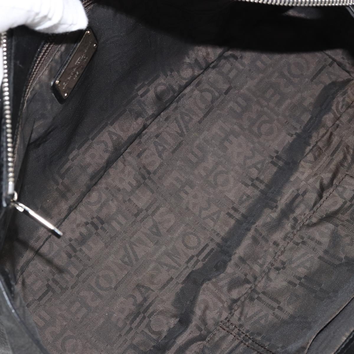 Salvatore Ferragamo Gancini Hand Bag Leather Black Silver Auth am10665