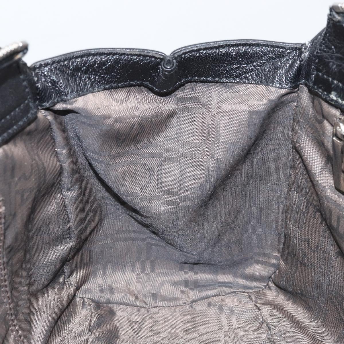 Salvatore Ferragamo Gancini Hand Bag Leather Black Silver Auth am10665