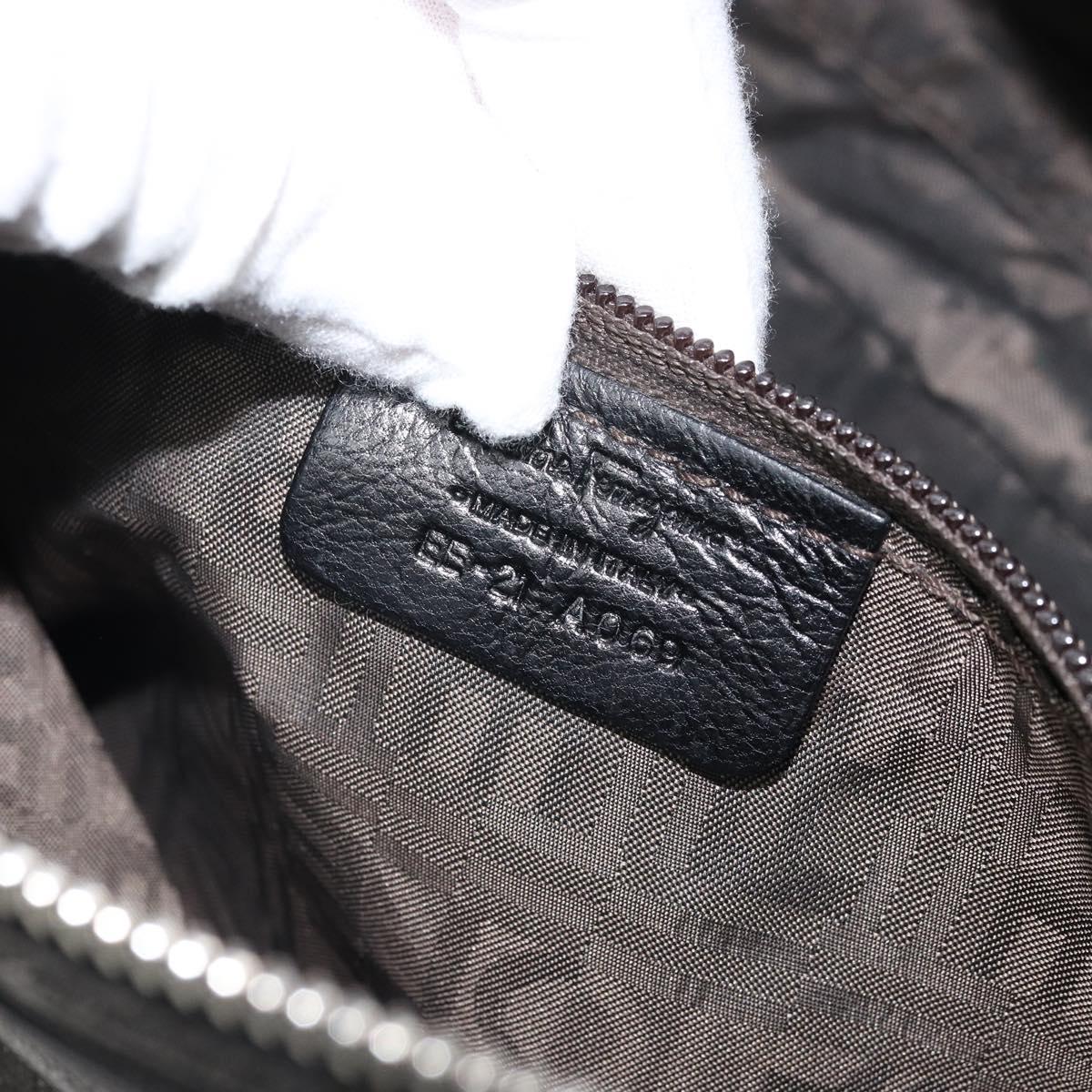 Salvatore Ferragamo Gancini Hand Bag Leather Black Silver Auth am10665