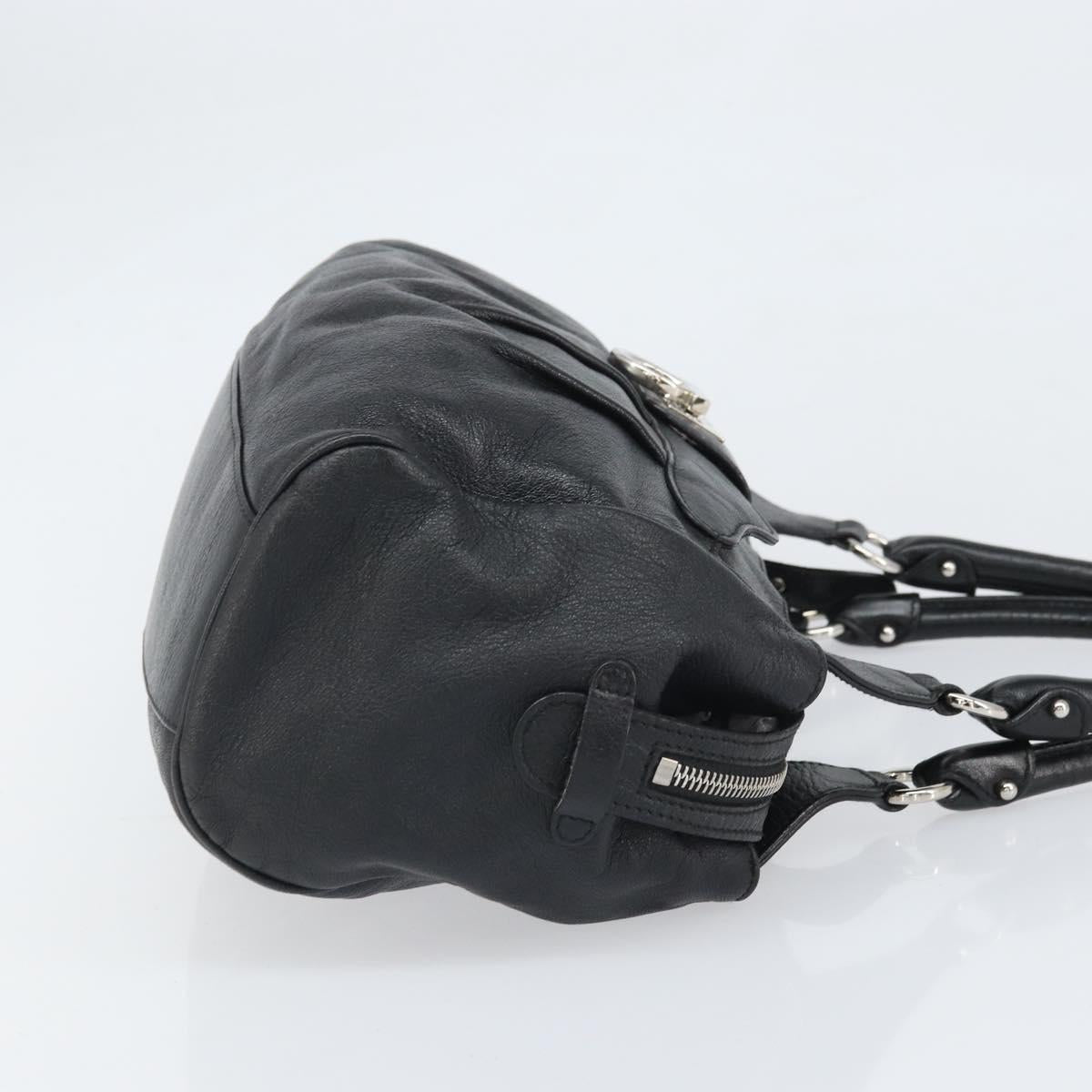 Salvatore Ferragamo Gancini Hand Bag Leather Black Silver Auth am10665