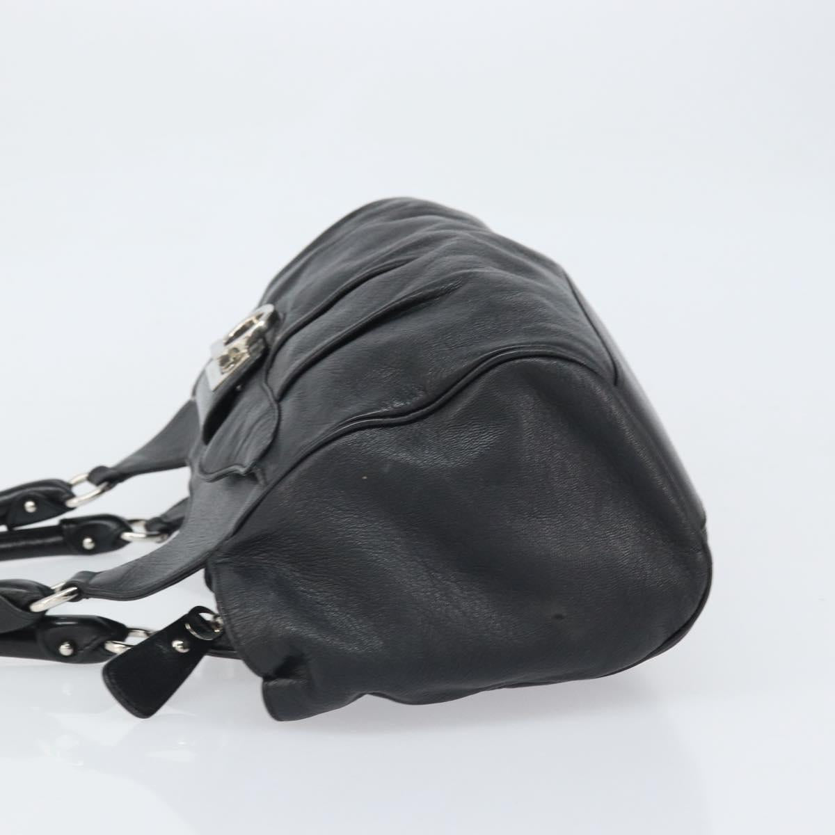 Salvatore Ferragamo Gancini Hand Bag Leather Black Silver Auth am10665