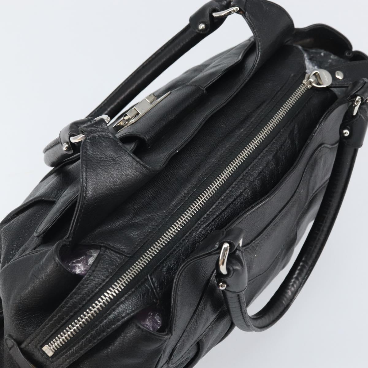 Salvatore Ferragamo Gancini Hand Bag Leather Black Silver Auth am10665