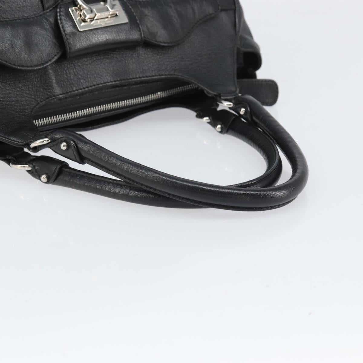 Salvatore Ferragamo Gancini Hand Bag Leather Black Silver Auth am10665