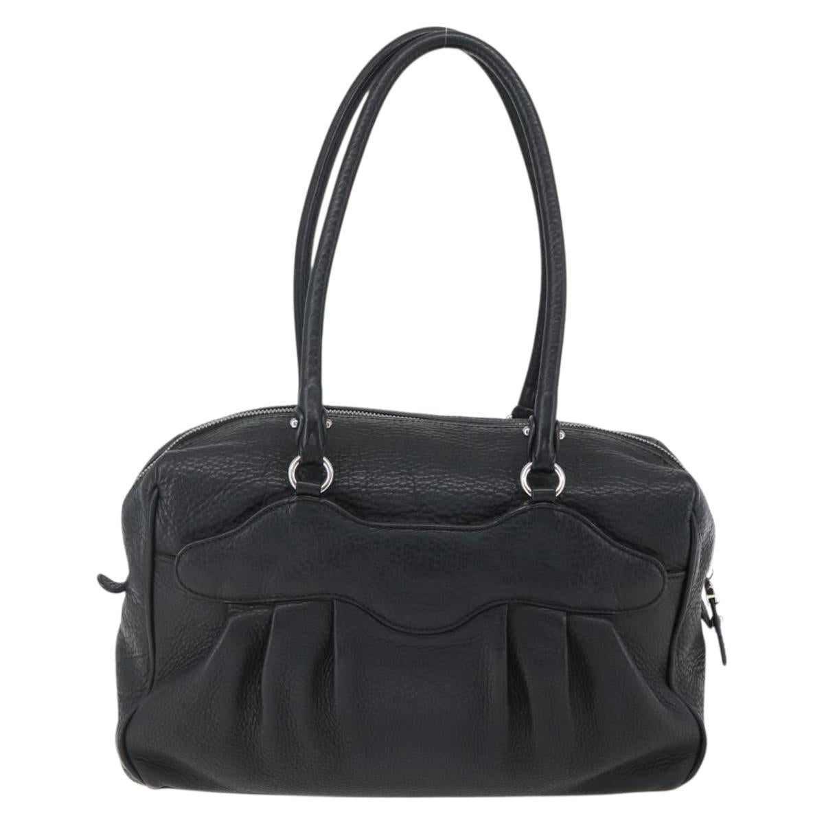 Salvatore Ferragamo Gancini Hand Bag Leather Black Silver Auth am10666
