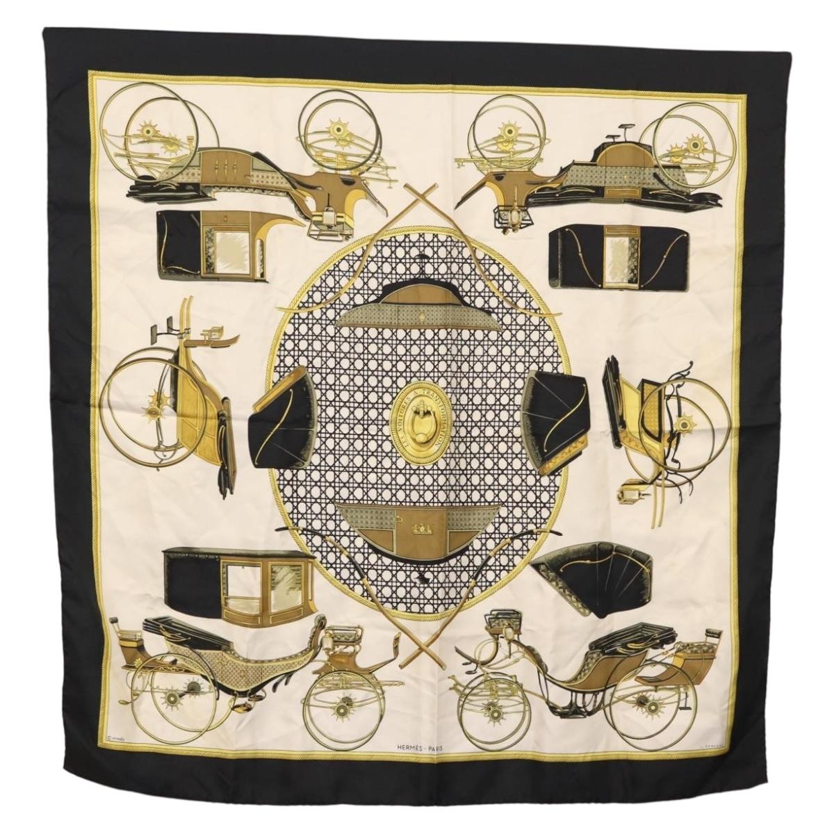 HERMES Carre 90 Scarf ""COSTUMES CIVILS ACTUELS"" Silk Black Auth am10668