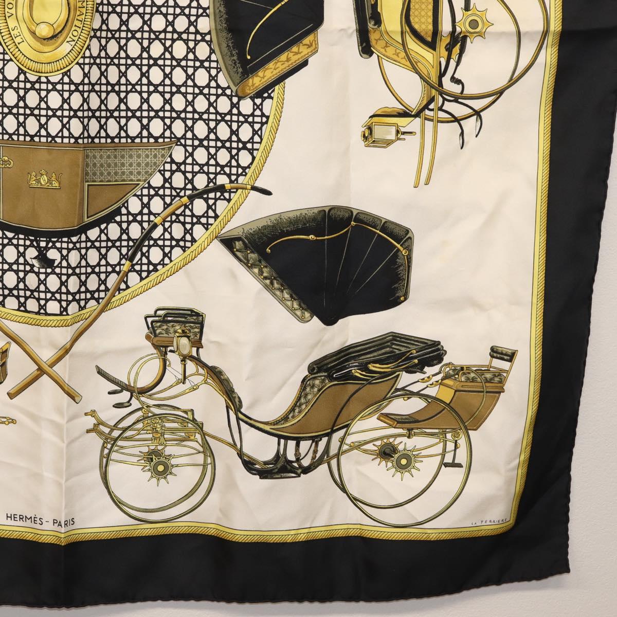 HERMES Carre 90 Scarf ""COSTUMES CIVILS ACTUELS"" Silk Black Auth am10668