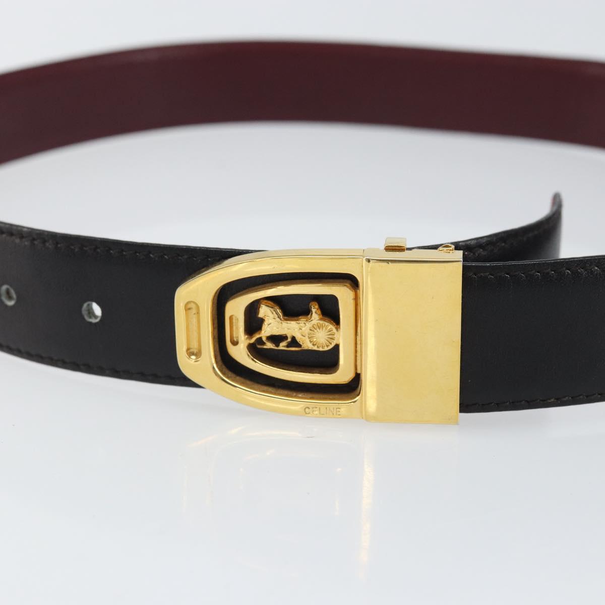 CELINE Horse Carriage Belt Leather 31.9"" Black Auth am10670