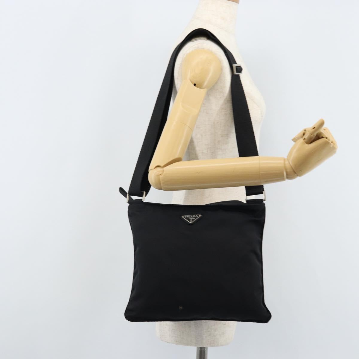 PRADA Shoulder Bag Nylon Black Silver Auth am10675