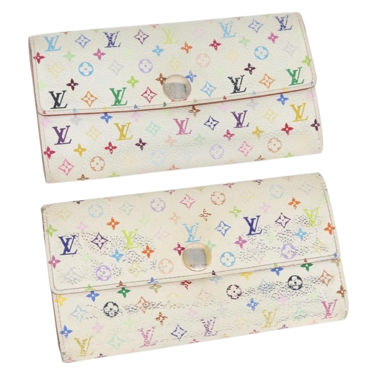 LOUIS VUITTON Multicolor Portefeuille Sarah Long Wallet 2 Set White Auth am10676