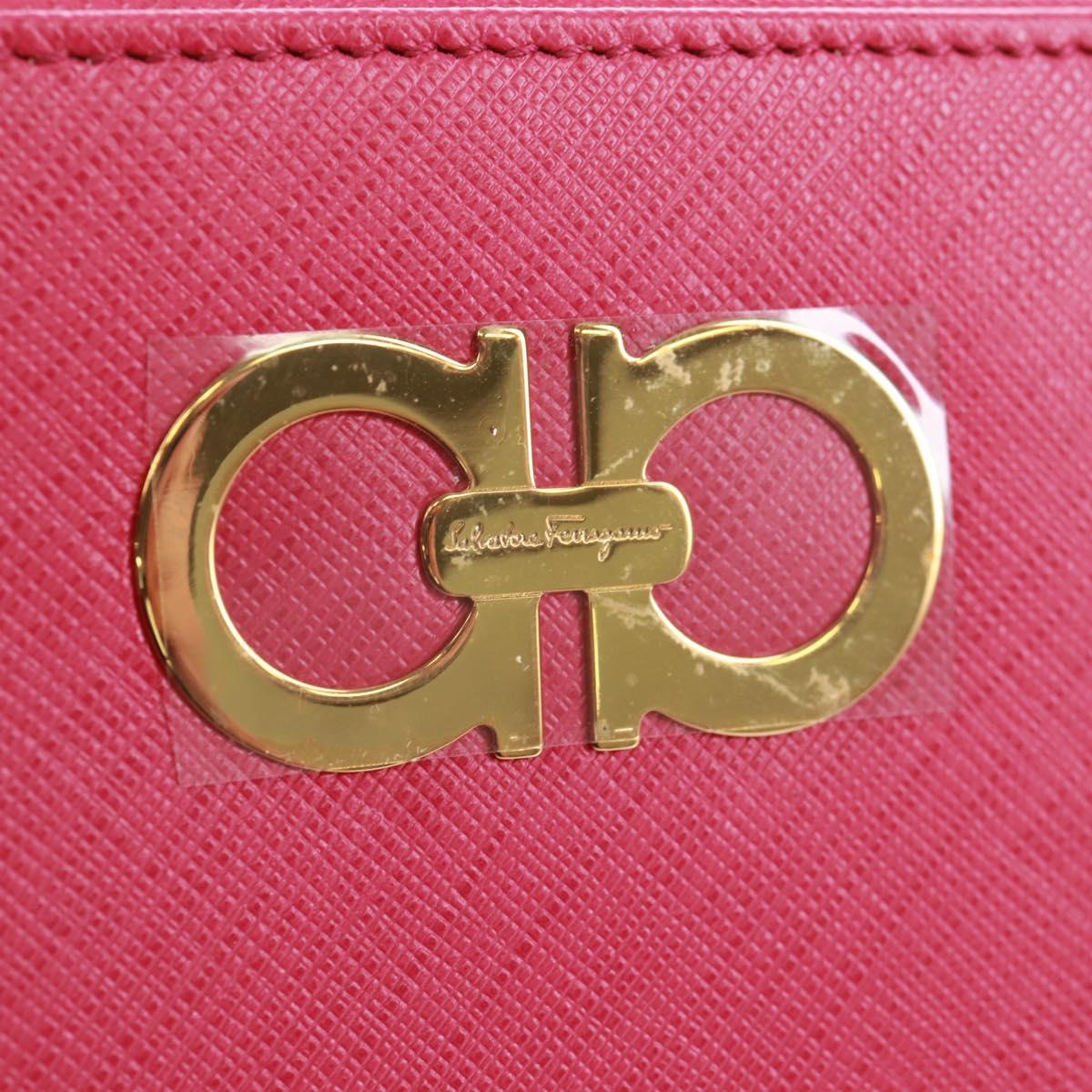 Salvatore Ferragamo Gancini Round Long Wallet Leather Pink Gold Auth am10679V