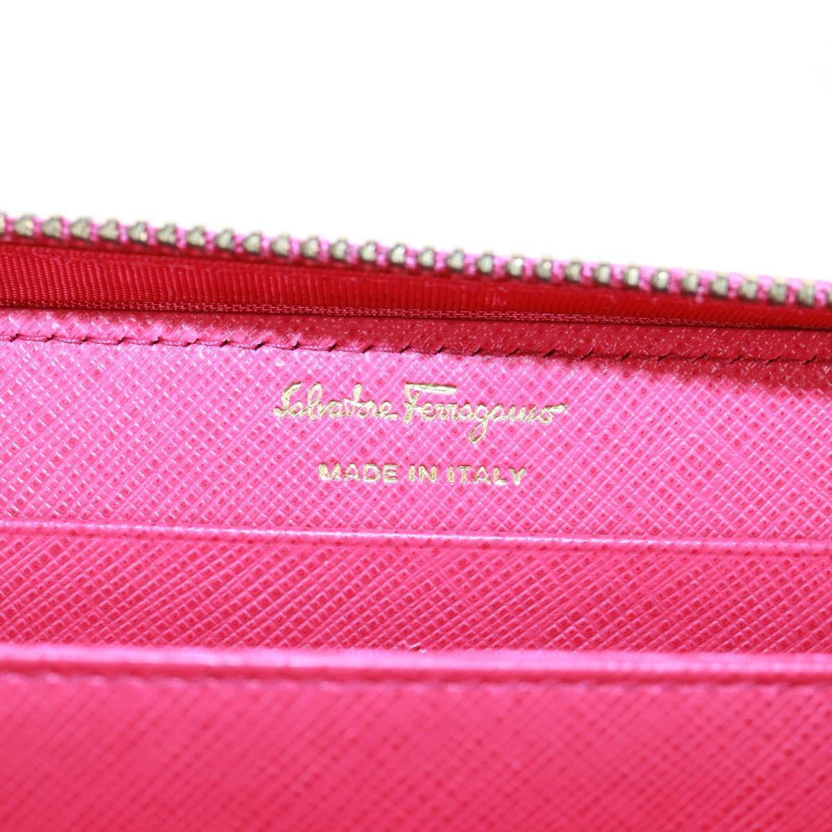 Salvatore Ferragamo Gancini Round Long Wallet Leather Pink Gold Auth am10679V