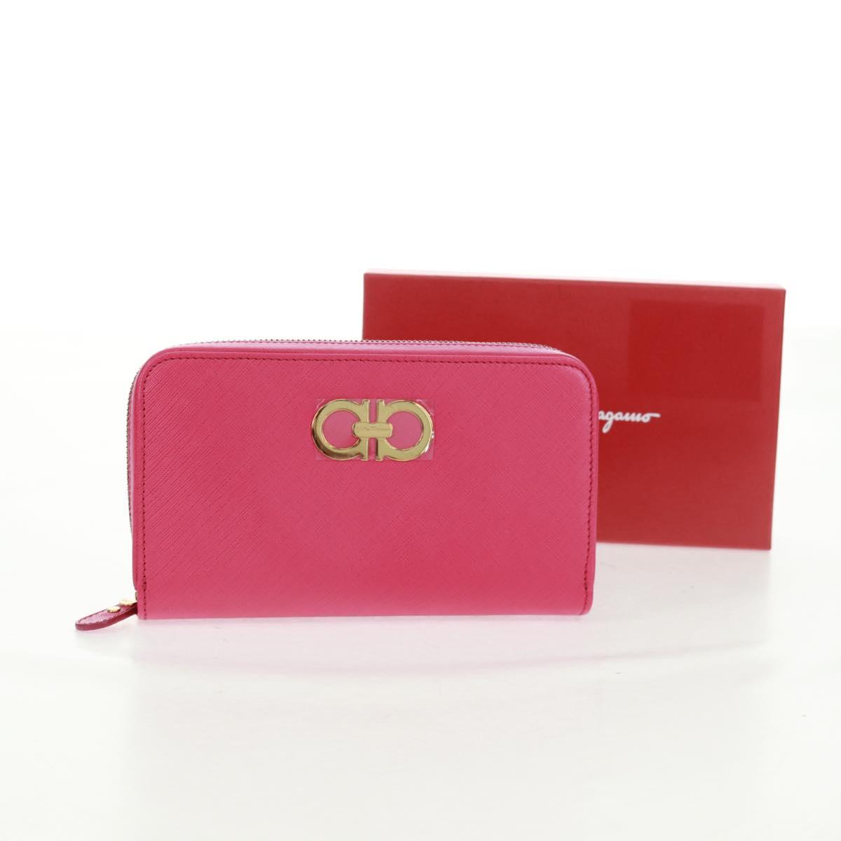 Salvatore Ferragamo Gancini Round Long Wallet Leather Pink Gold Auth am10679V
