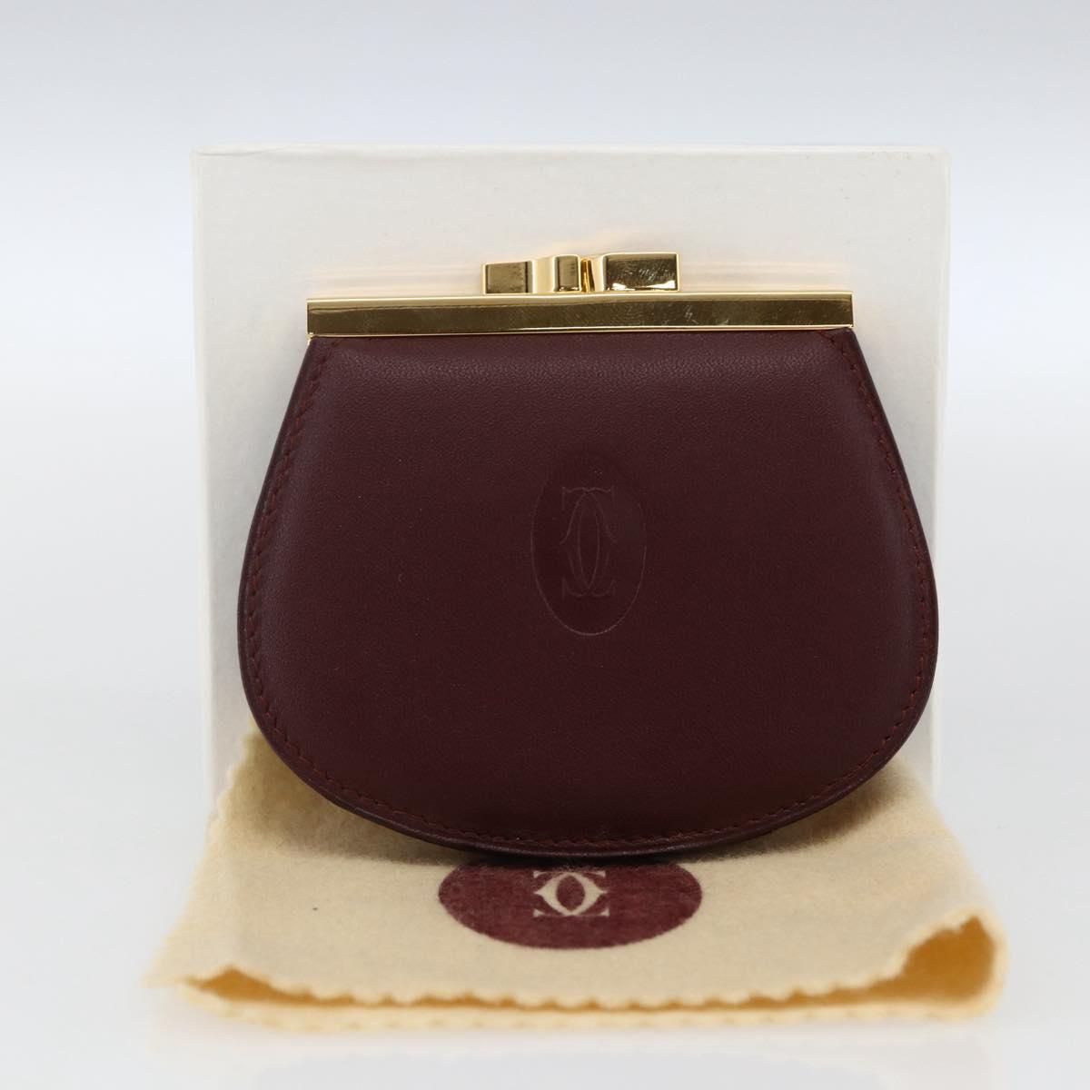 CARTIER Must Line Gamaguchi Coin Purse Leather Bordeaux Gold Auth am10681V