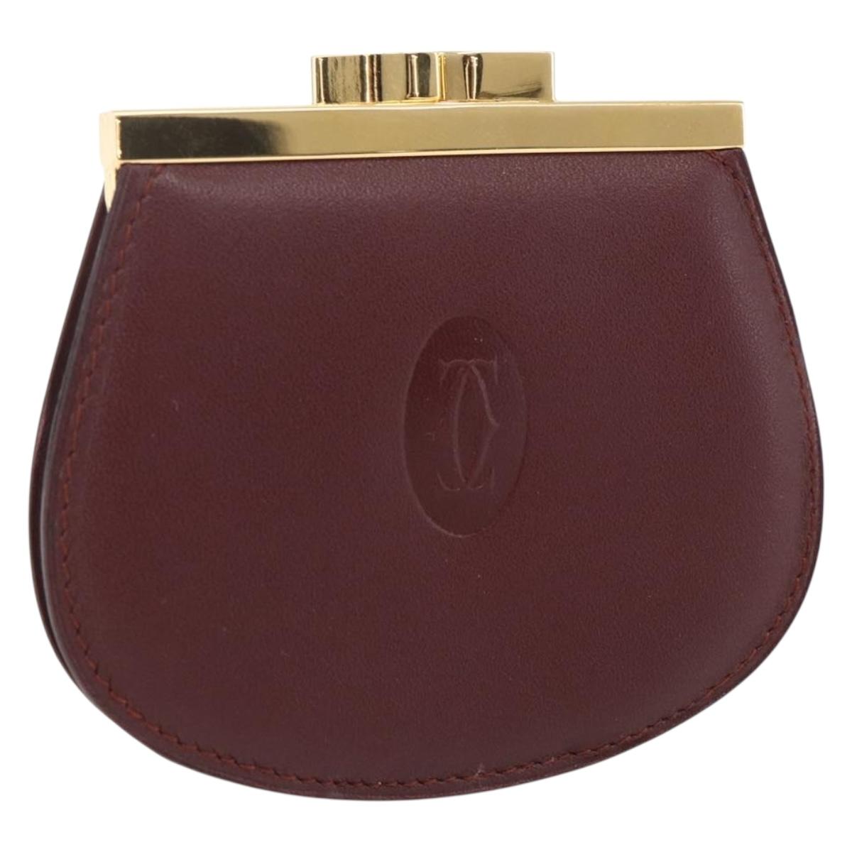 CARTIER Must Line Gamaguchi Coin Purse Leather Bordeaux Gold Auth am10681V