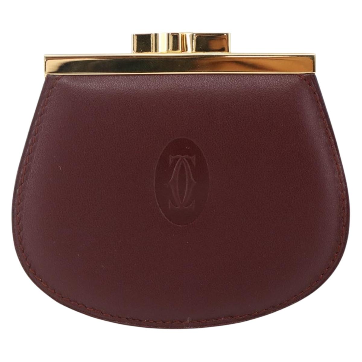 CARTIER Must Line Gamaguchi Coin Purse Leather Bordeaux Gold Auth am10681V