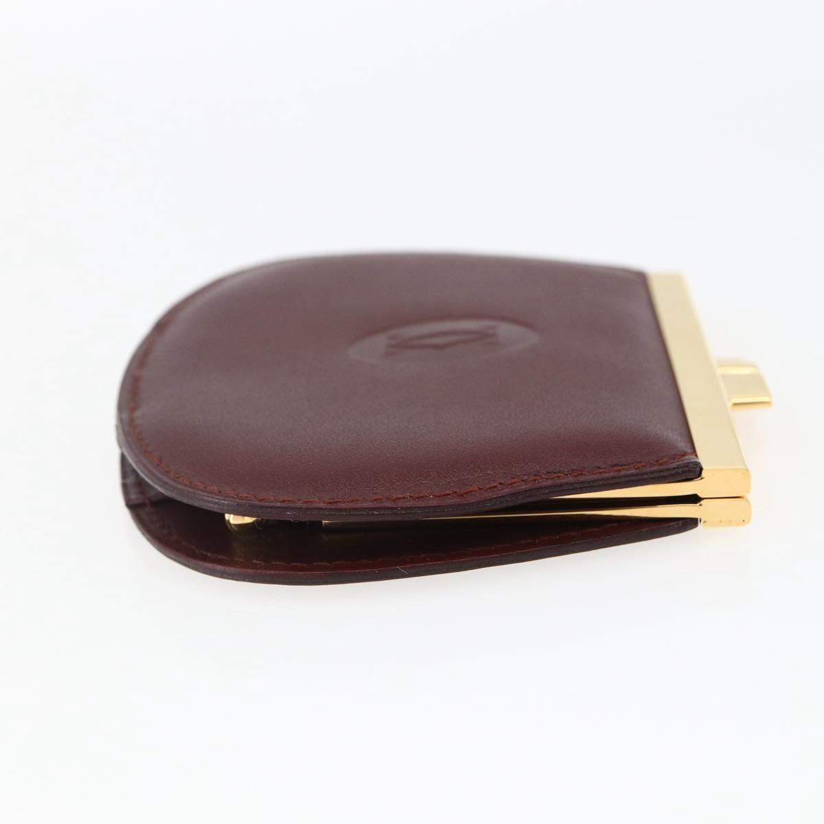 CARTIER Must Line Gamaguchi Coin Purse Leather Bordeaux Gold Auth am10681V