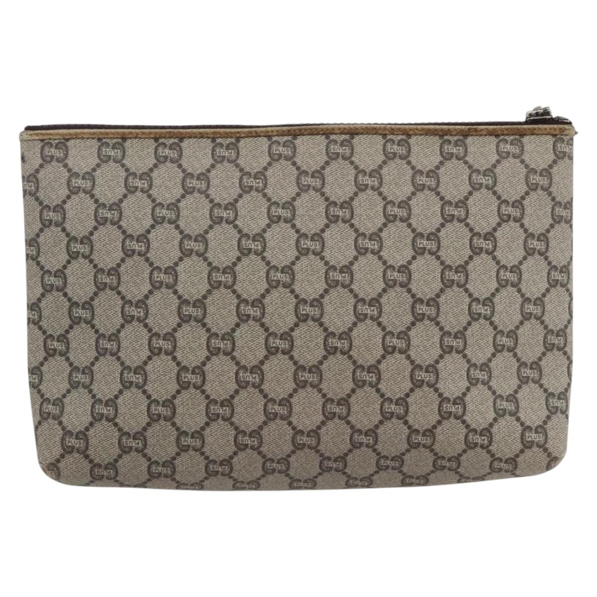 GUCCI GG Plus Supreme Clutch Bag PVC Beige Gold Auth am10687