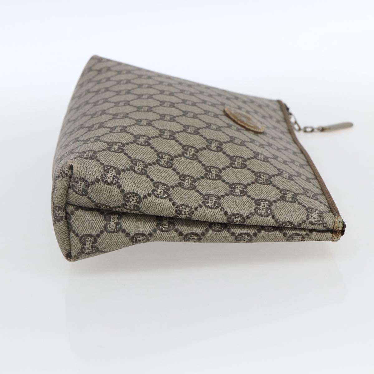 GUCCI GG Plus Supreme Clutch Bag PVC Beige Gold Auth am10687
