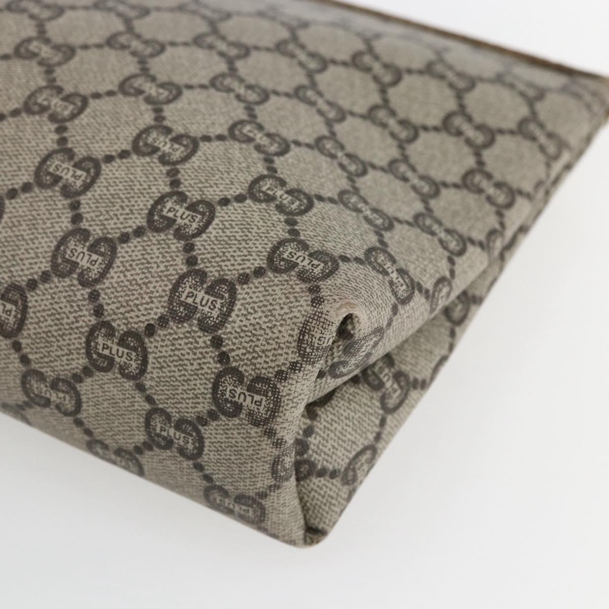 GUCCI GG Plus Supreme Clutch Bag PVC Beige Gold Auth am10687