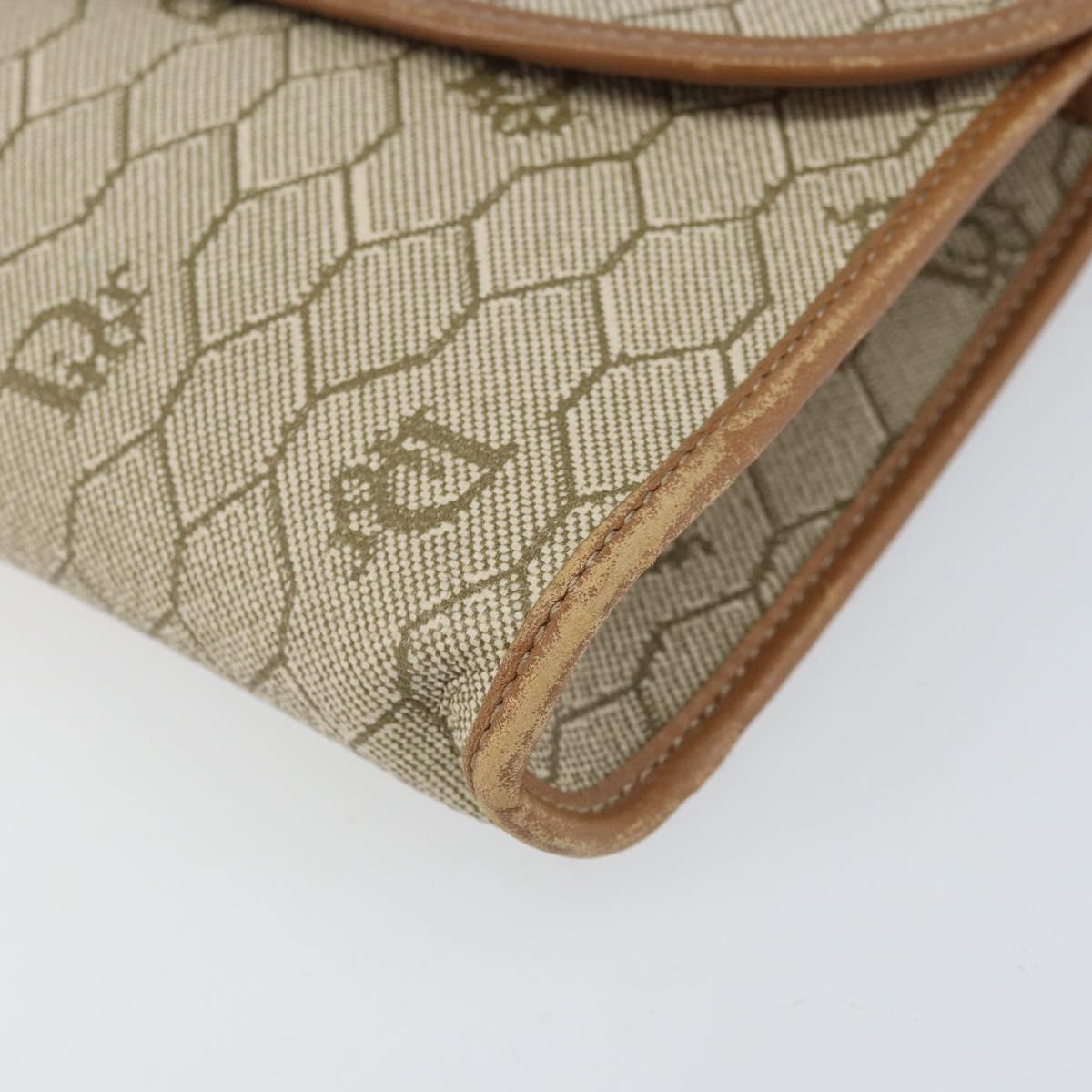 Christian Dior Honeycomb Canvas Chain Shoulder Bag PVC Beige Gold Auth am10688