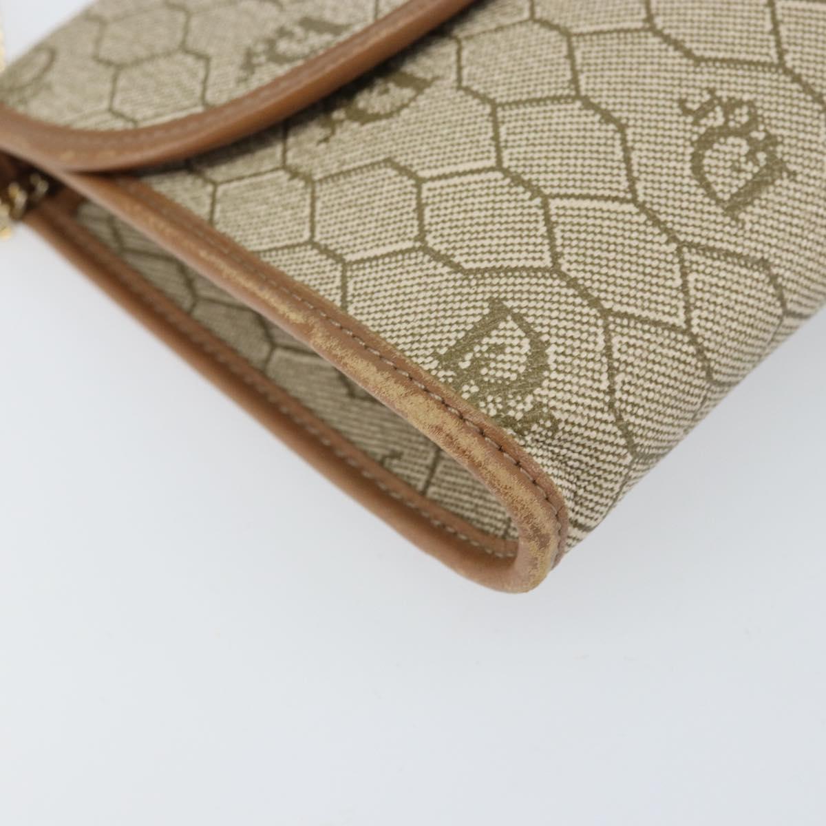 Christian Dior Honeycomb Canvas Chain Shoulder Bag PVC Beige Gold Auth am10688