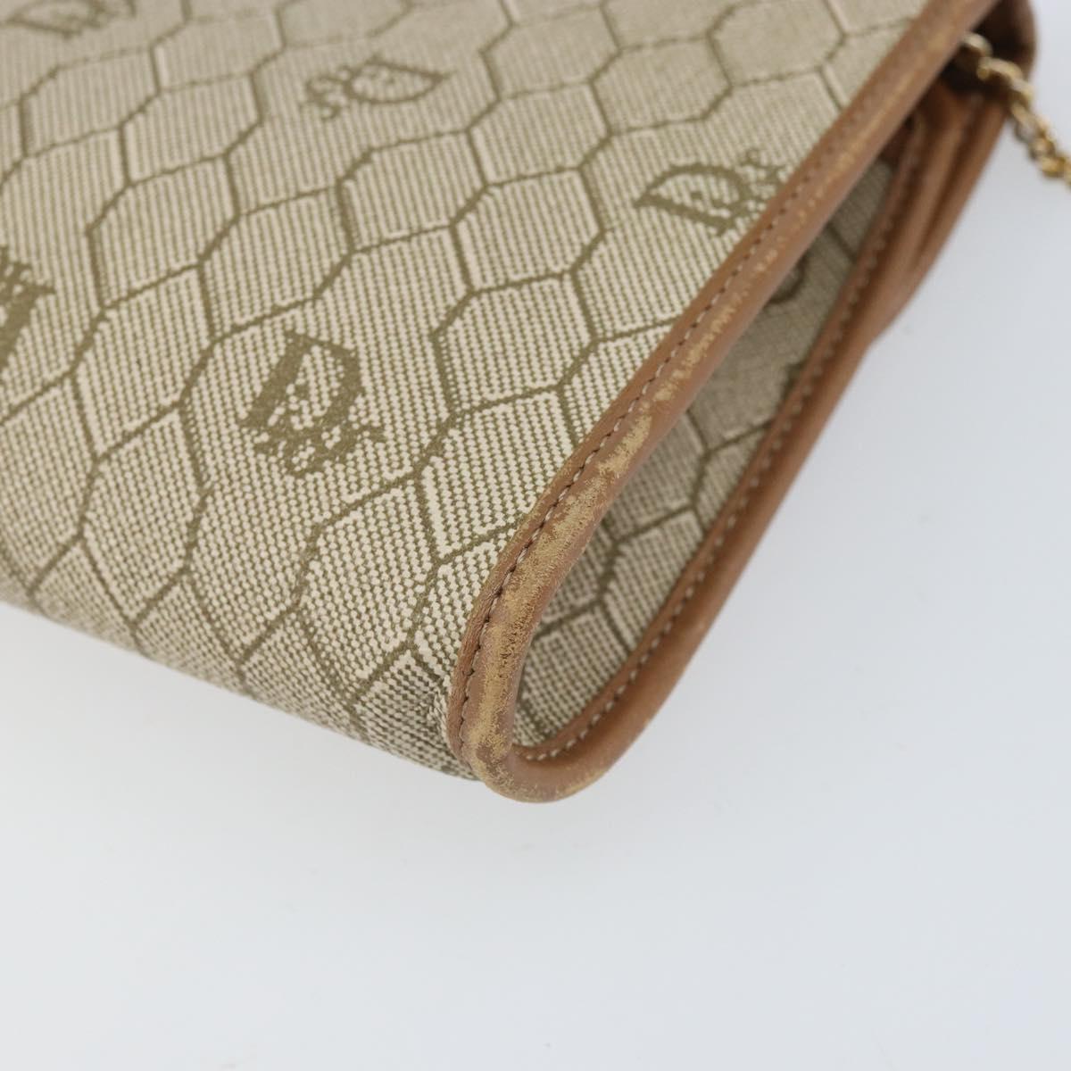 Christian Dior Honeycomb Canvas Chain Shoulder Bag PVC Beige Gold Auth am10688