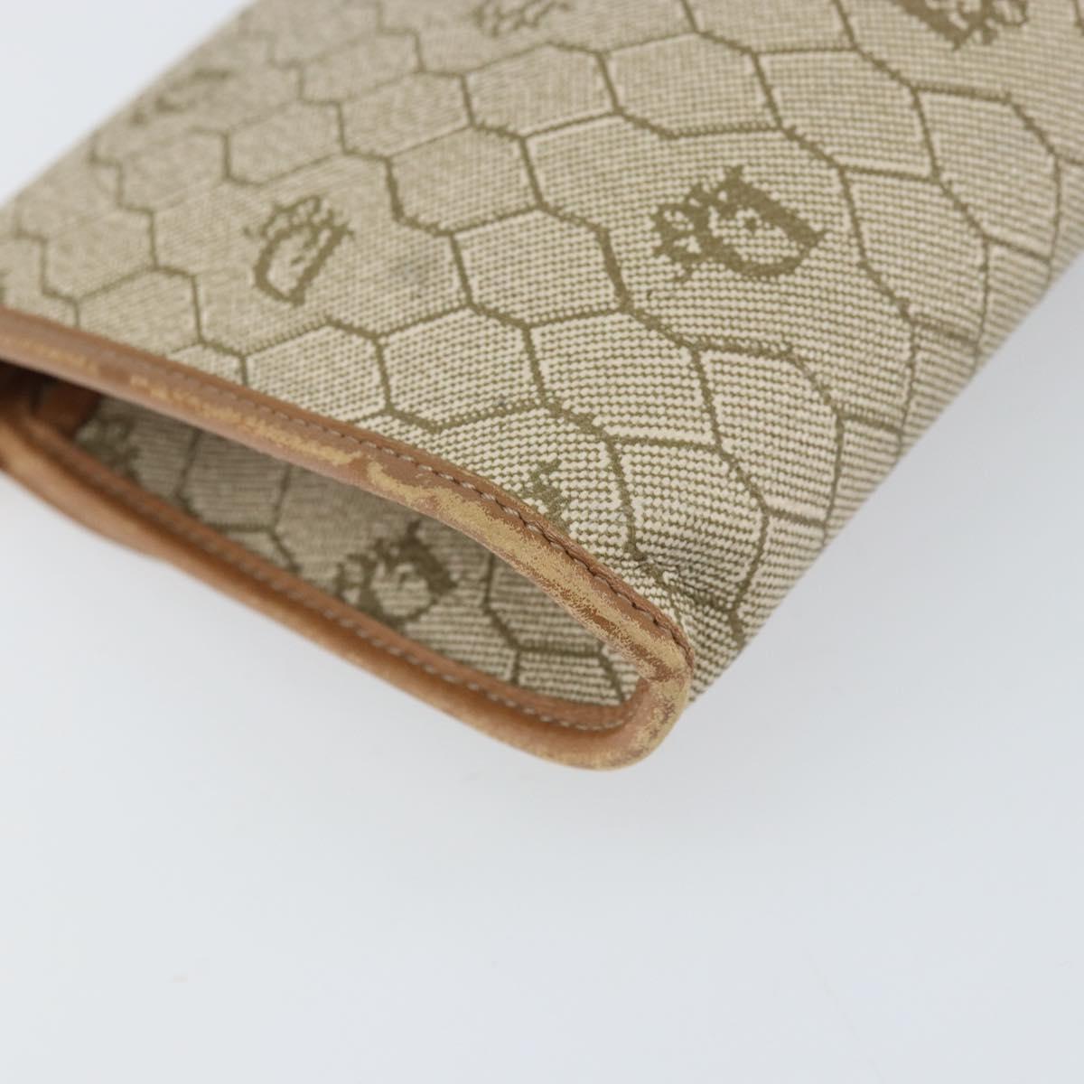 Christian Dior Honeycomb Canvas Chain Shoulder Bag PVC Beige Gold Auth am10688