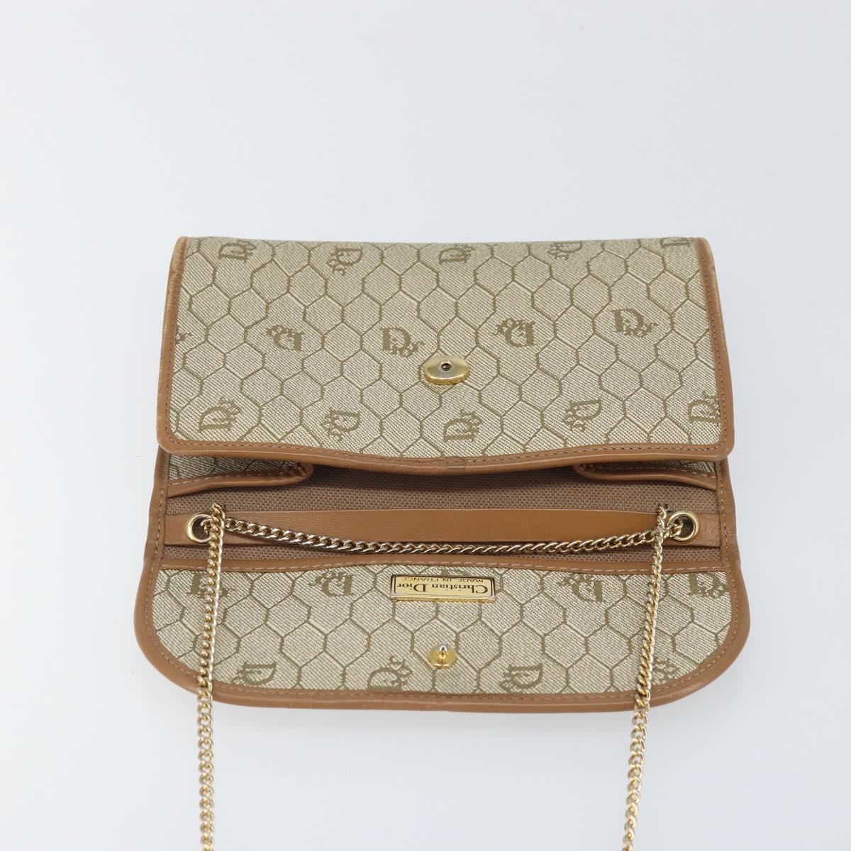 Christian Dior Honeycomb Canvas Chain Shoulder Bag PVC Beige Gold Auth am10688