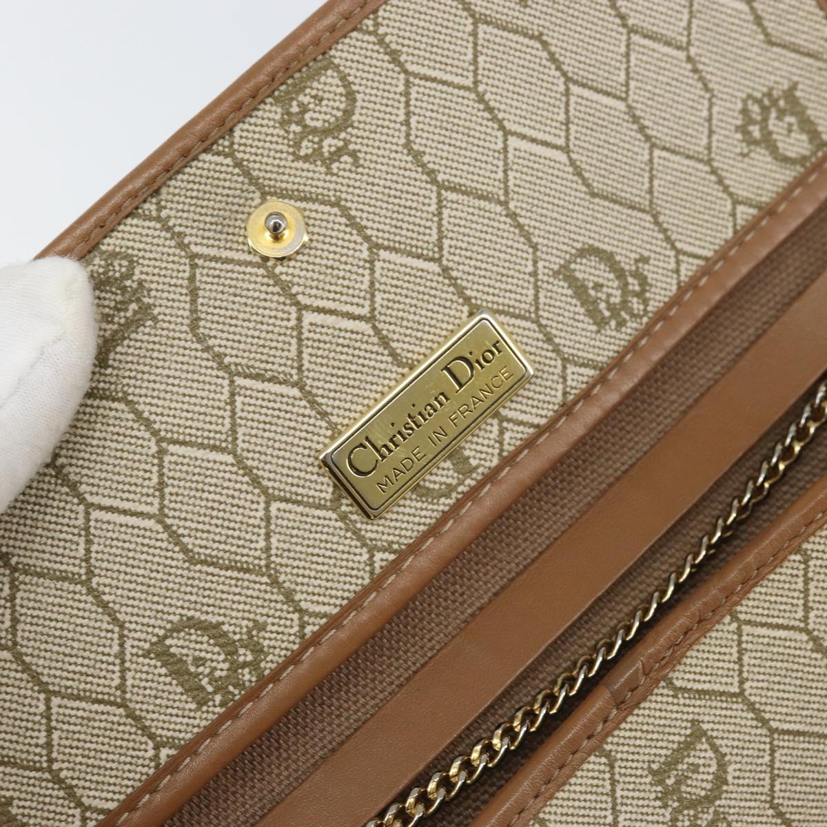 Christian Dior Honeycomb Canvas Chain Shoulder Bag PVC Beige Gold Auth am10688