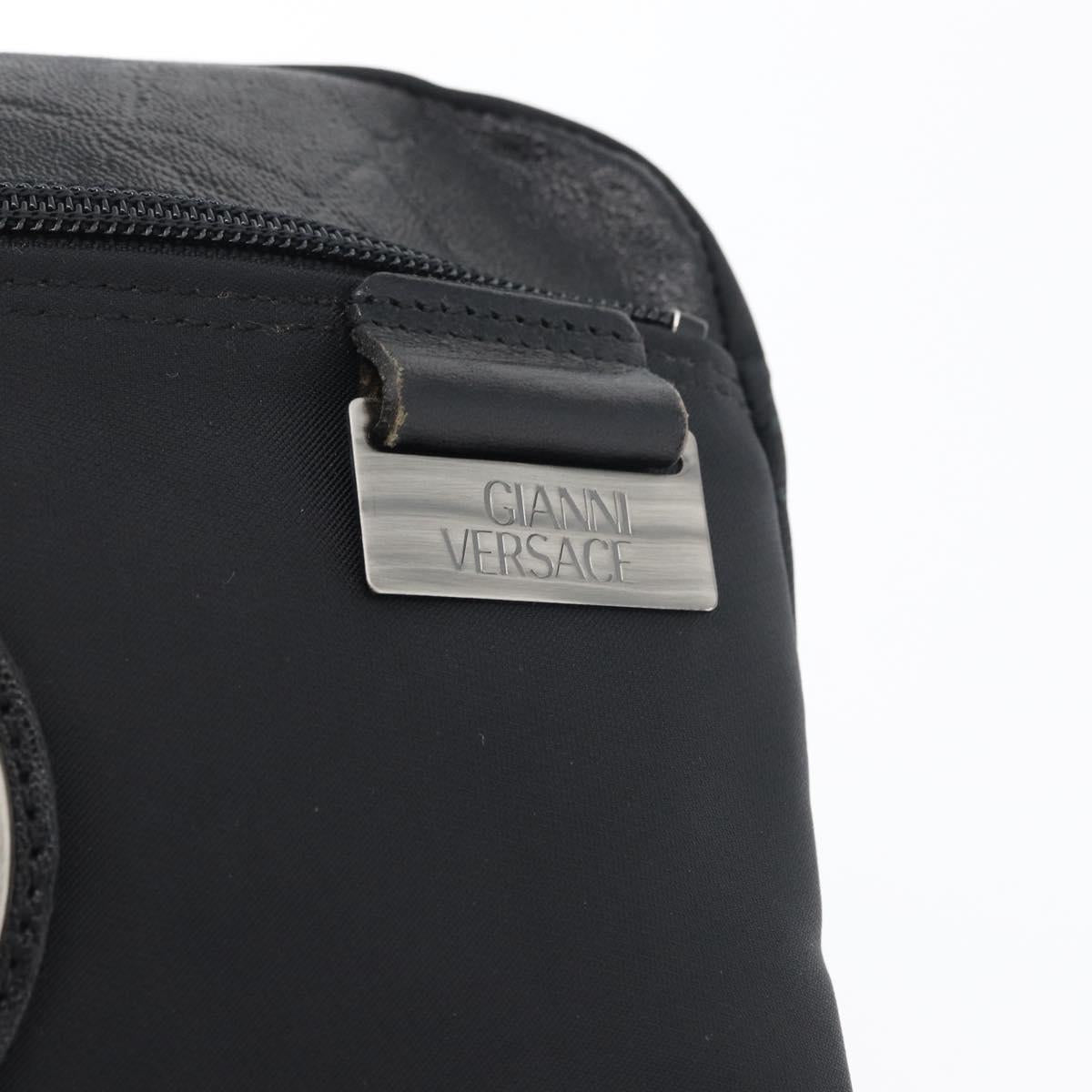 VERSACE Sunburst Clutch Bag Nylon Black Silver Auth am10693