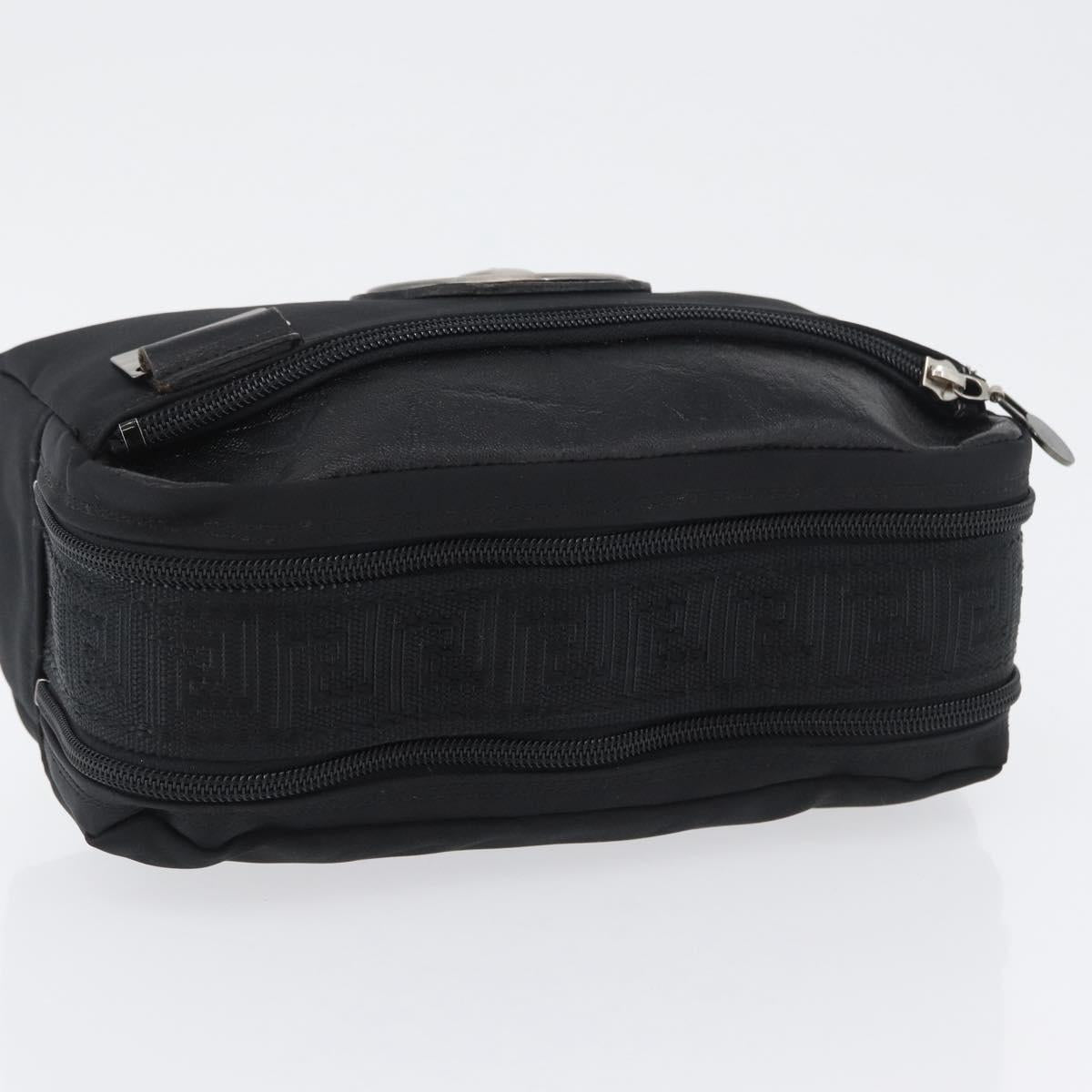 VERSACE Sunburst Clutch Bag Nylon Black Silver Auth am10693