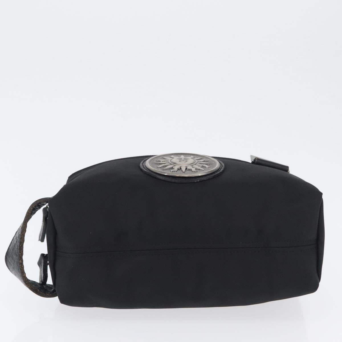 VERSACE Sunburst Clutch Bag Nylon Black Silver Auth am10693