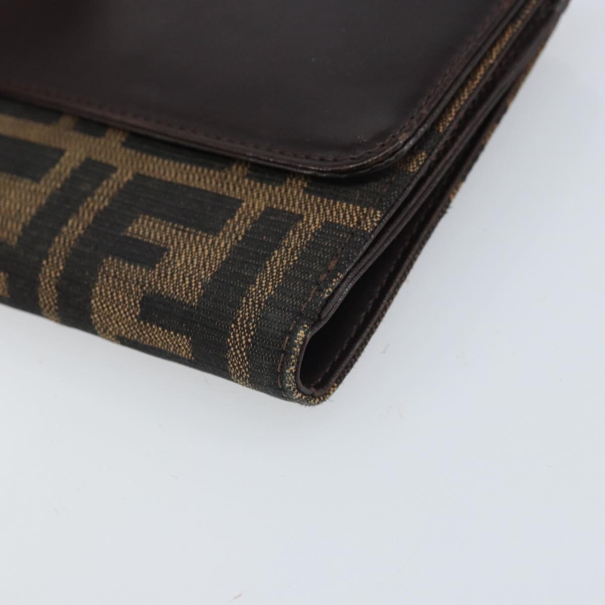 FENDI Zucca Canvas Trifold Wallet Black Brown Auth am10699