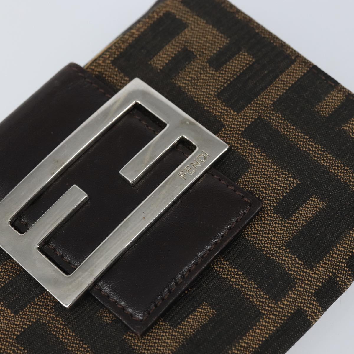 FENDI Zucca Canvas Trifold Wallet Black Brown Auth am10699