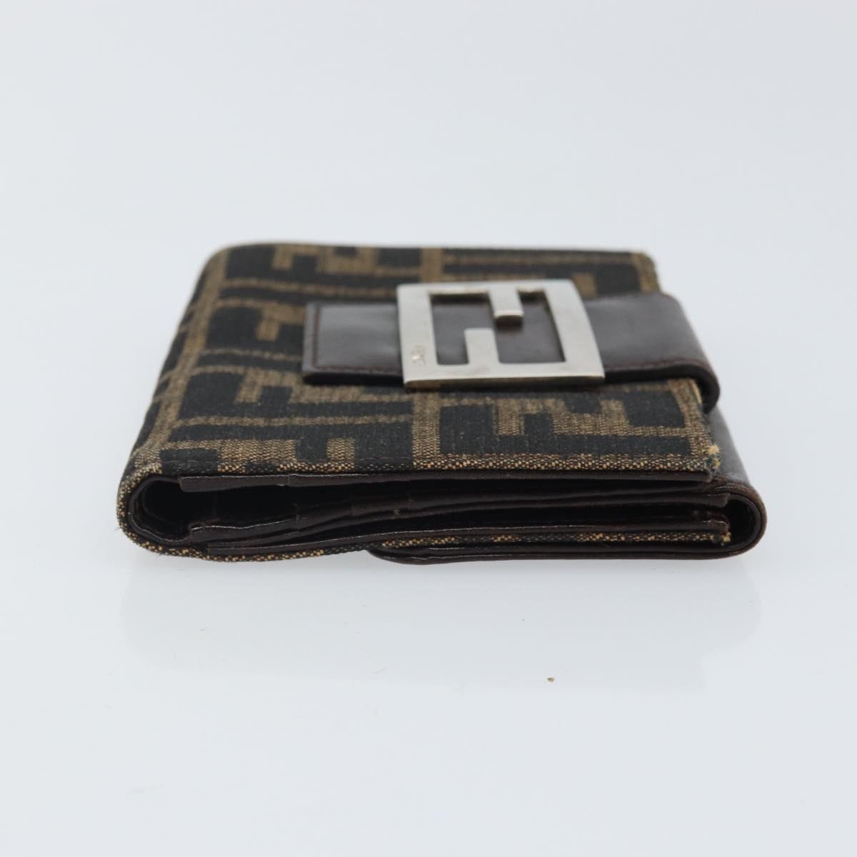 FENDI Zucca Canvas Trifold Wallet Black Brown Auth am10699