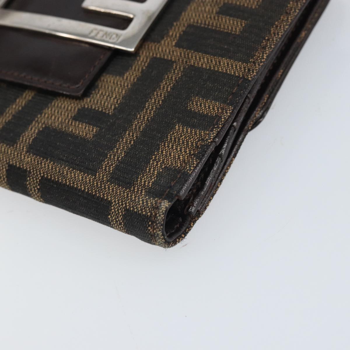 FENDI Zucca Canvas Trifold Wallet Black Brown Auth am10699