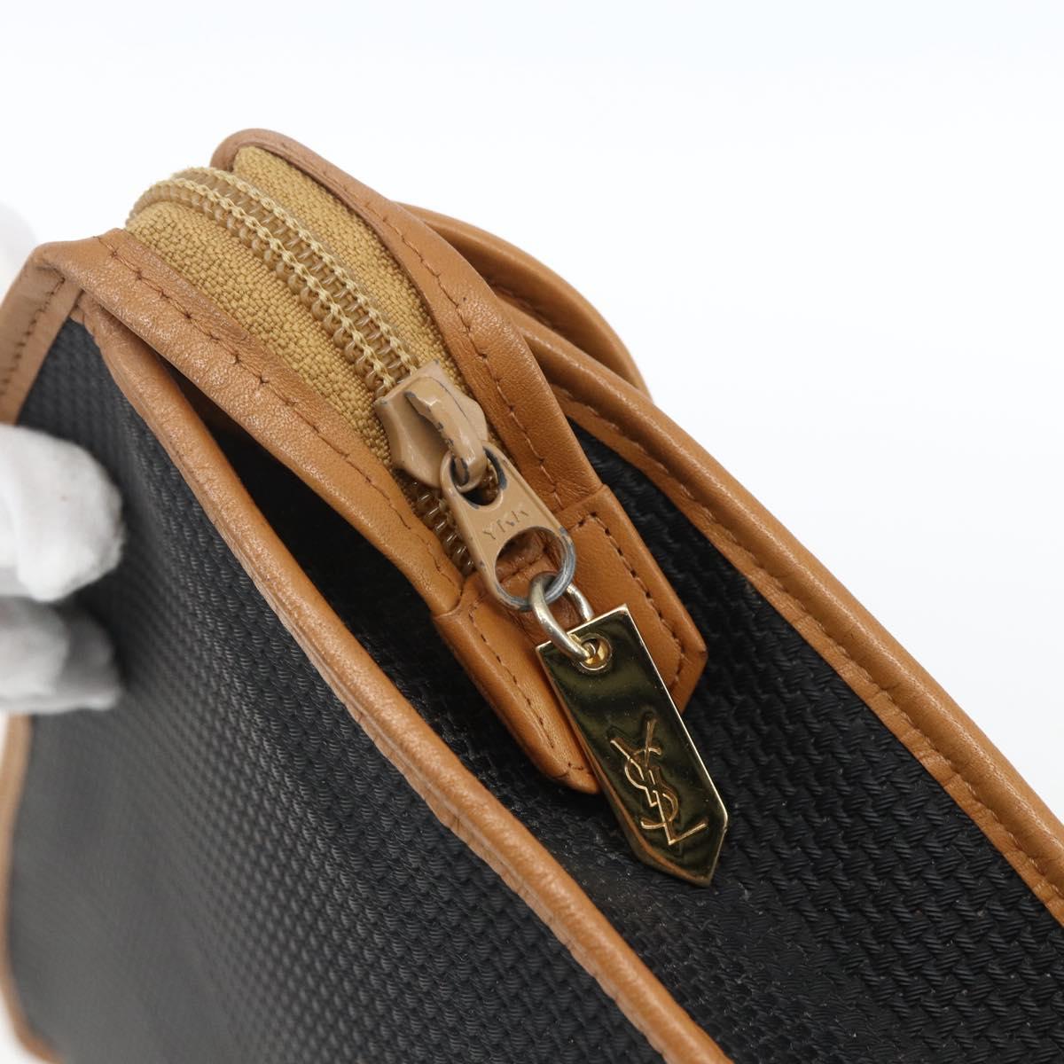 SAINT LAURENT Clutch Bag Leather Black Gold Auth am10700