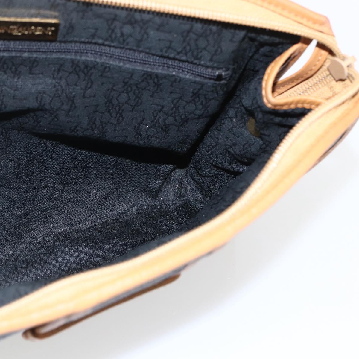 SAINT LAURENT Clutch Bag Leather Black Gold Auth am10700