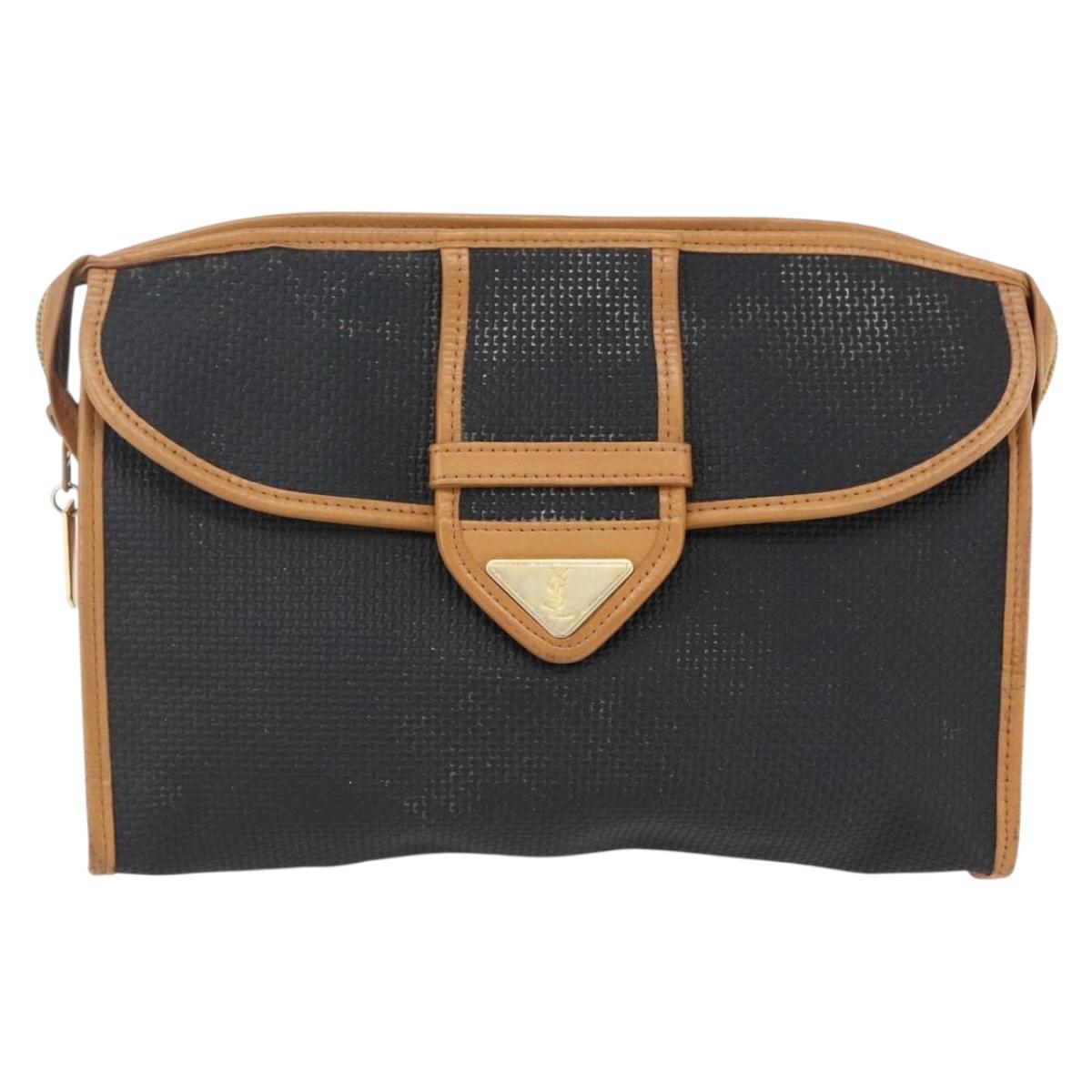 SAINT LAURENT Clutch Bag Leather Black Gold Auth am10700