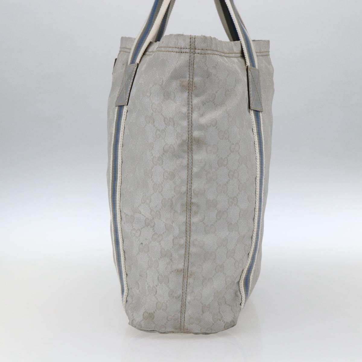 GUCCI GG Canvas Sherry Line Tote Bag Gray Silver 189669 Auth am10701